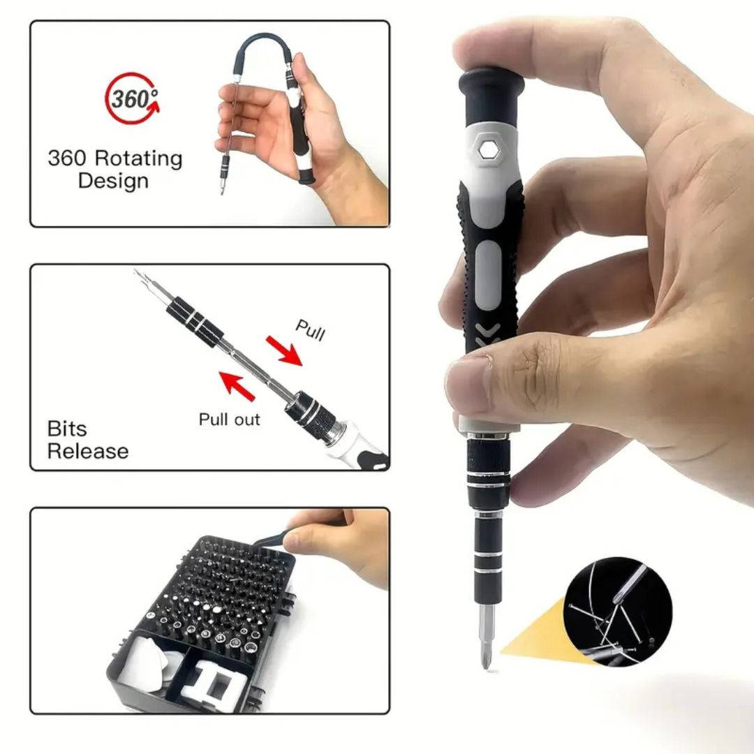Kit Destornilladores Electrónica 115 en 1 + Linterna LED de Regalo
