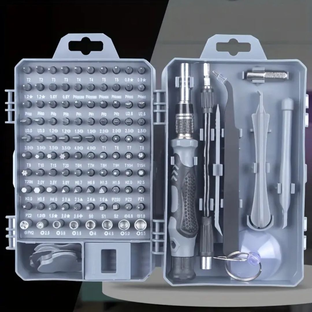 Kit Destornilladores Electrónica 115 en 1 + Linterna LED de Regalo