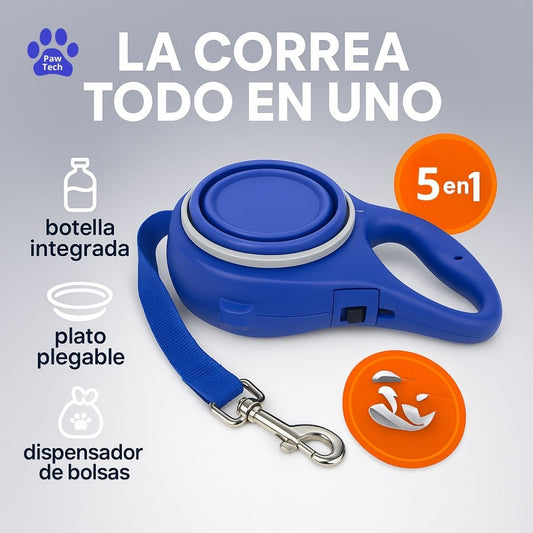 PawTech |Lazo Multifuncional 5 en 1 Lleva todo lo que tu peludo necesita en una sola mano