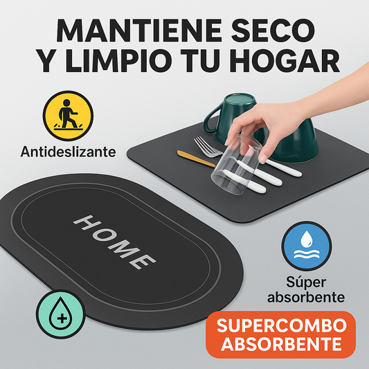 UltraAbsorb™ Combo 2 en 1 – Tapetes para Baño y Cocina | Limpieza sin esfuerzo y máxima seguridad