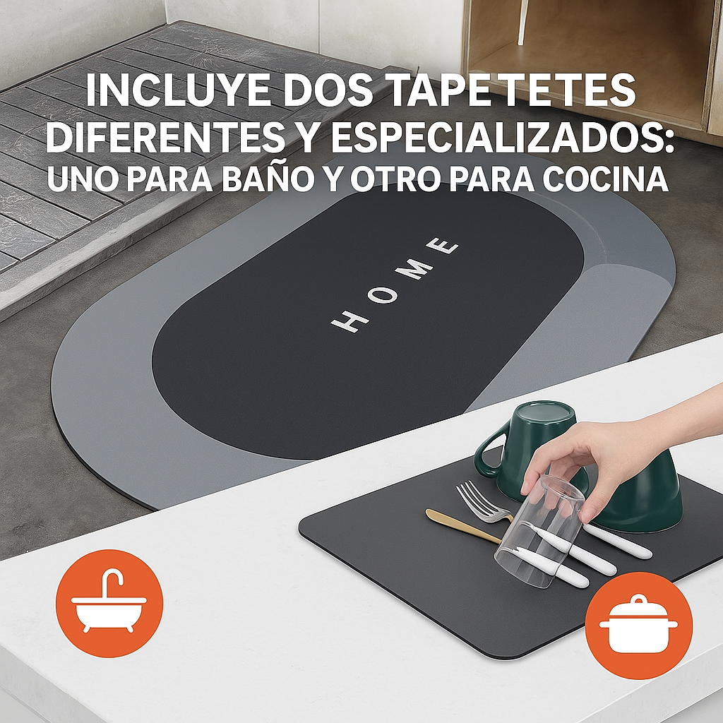 UltraAbsorb™ Combo 2 en 1 – Tapetes para Baño y Cocina | Limpieza sin esfuerzo y máxima seguridad